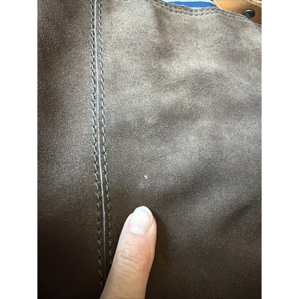 VTG Lucky Brand Brown Suede Hobo Shoulder Handbag Satchel Tan Straps